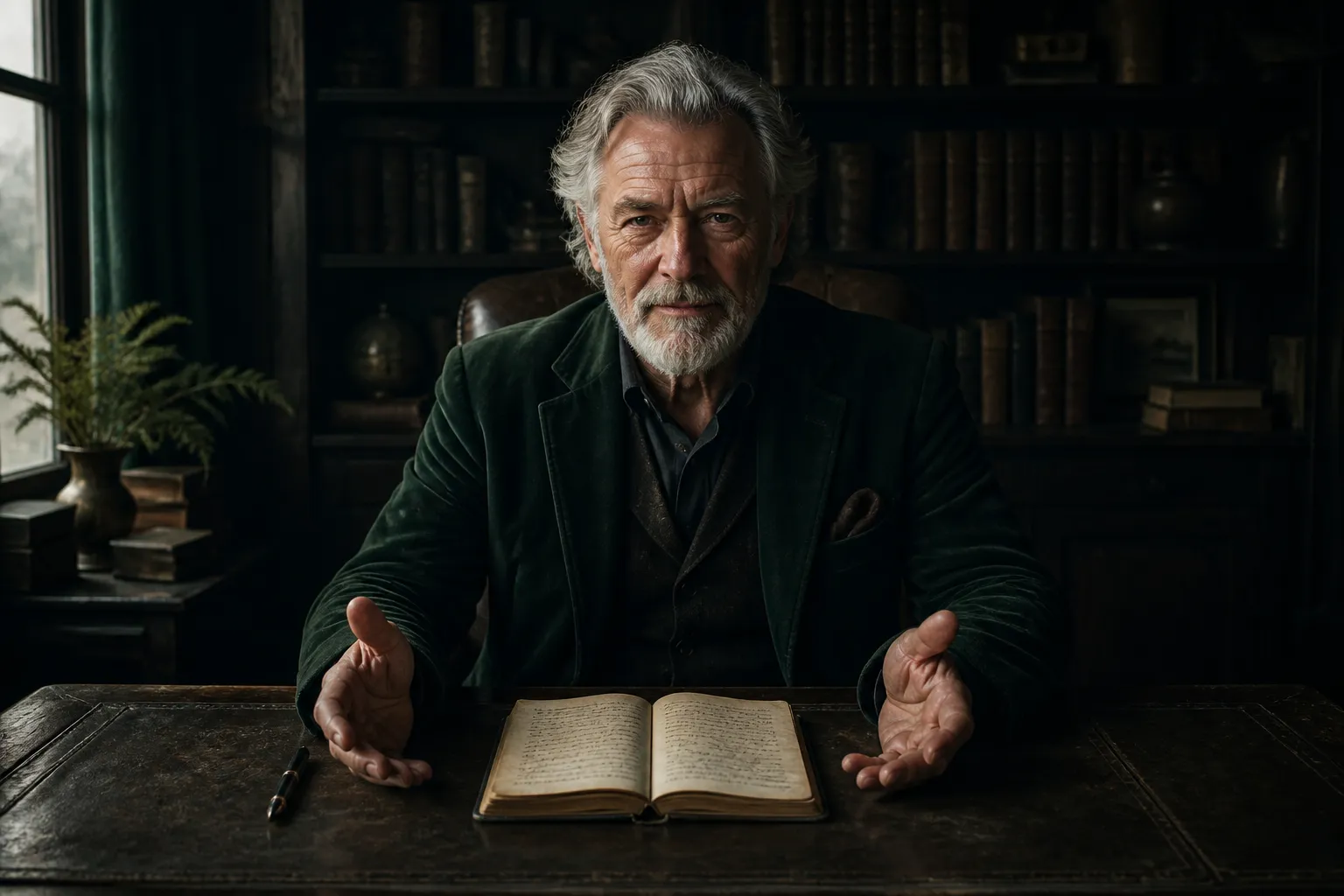 Expert hands resting on a journal representing decades of accumulated knowledge ready to be preserved